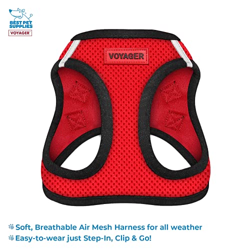 Image of Voyager Step-in Air All Weather Mesh Harness and Reflective 5 ft Dog Leash with Neoprene Handle for Small, Medium and Large Breed Puppies by Best Pet Supplies - Red Base, XS