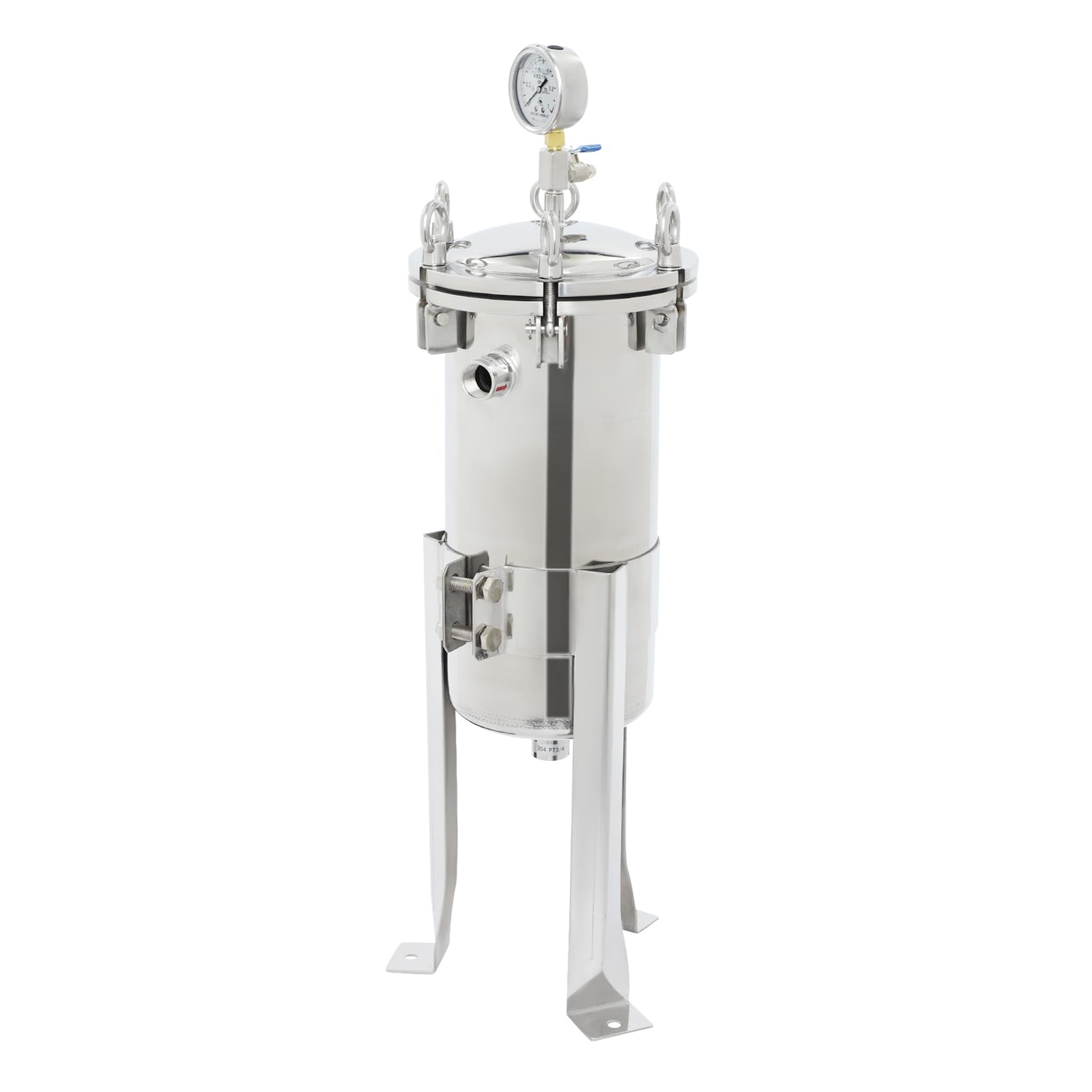 Carcasa de filtro de bolsa de acero inoxidable 304, filtro de agua para separación sólido-líquida, filtro de calcetines industrial con manómetro, superficie de filtro de 0,09 m², NPT 3/4 pulgadas