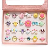 [LONGSHINING] かわいいジュエリー指輪セット おもちゃ 女の子リング かわいい指輪 サイズ調節でき ハート形収納ボックス付き 宝石リング 子供用 女の子 縁日 景品 お祭り ハロウィン クリスマス (101B)