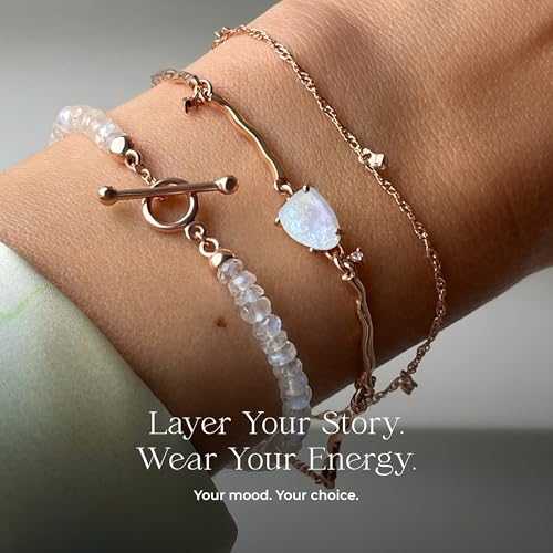 Moon Magic Moonstone Bracelet for Women | Black Obsidian, Rose Quartz Bracelet/Real 925 Sterling Silver | 18k Rose & Yellow Gold Rainbow Genuine Moonstone Jewelry for women | June Birthstone Bracelet4
