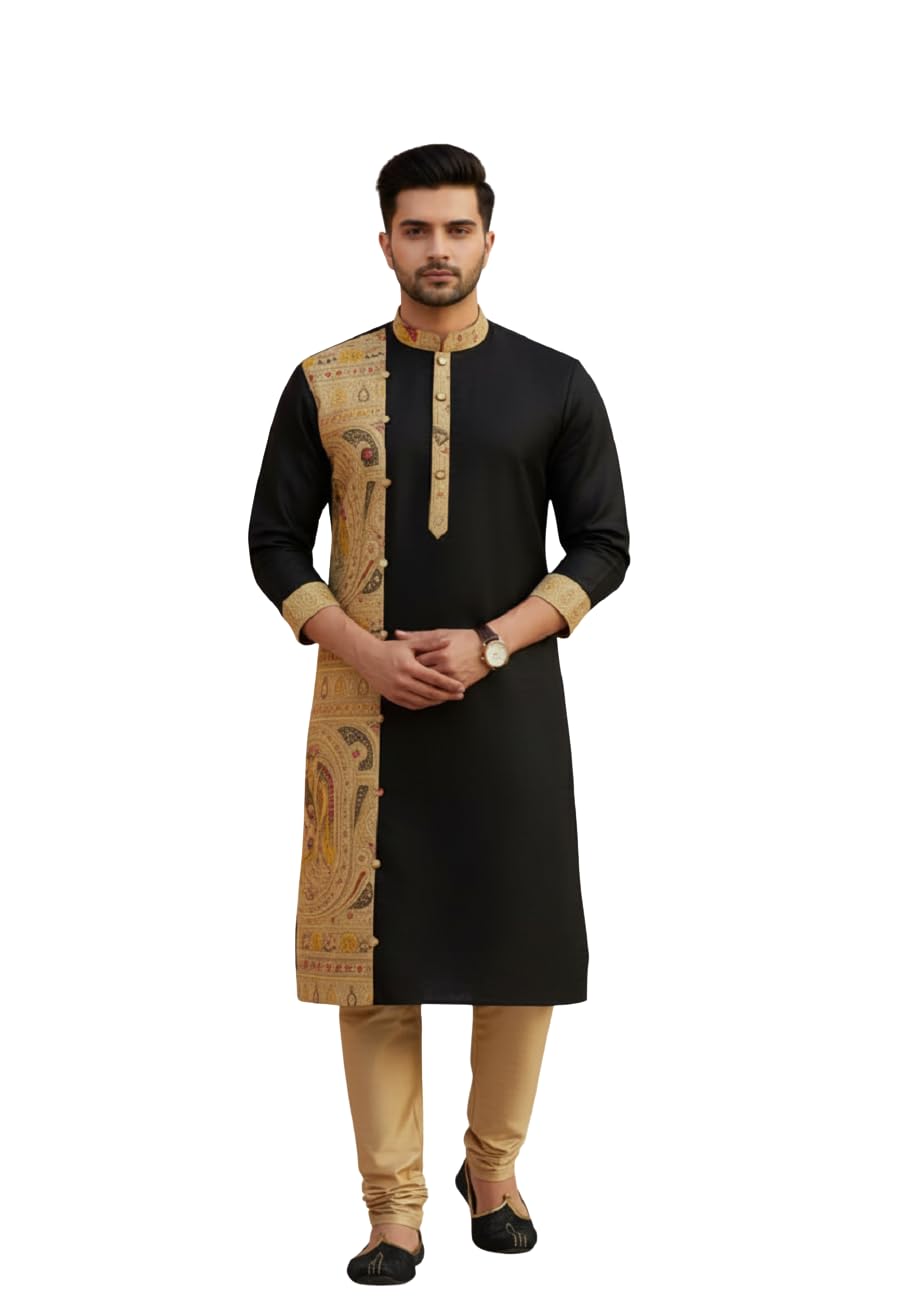 Men’s Madhubani Printed Khadi Silk Kurta | Premium Ethnic Wear for Weddings & Festivals | Traditional Art Design | Comfortable & Stylish Outfit