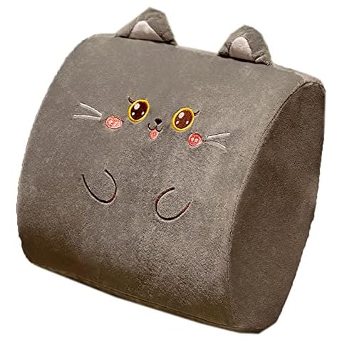 Tingting's Dream Office Memory Foam Lumbar Back Cushion Cute Car Lumbar Waist Pillow Rest Chair Support Pillow (Gray cat, 35×30×10CM/13.8"×11.8"×3.94") Cover