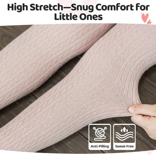 Image of vanberfia Baby Girls Tights Cable Knit Leggings Stockings Cotton 3 Pack Pantyhose Infants Toddlers 2-8T