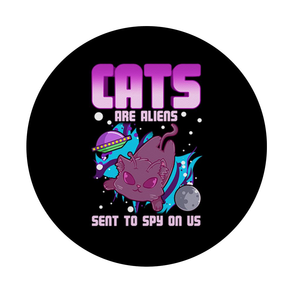 Cats are aliens sent to spy on us PopSockets Swappable PopGrip, Black - Image 3