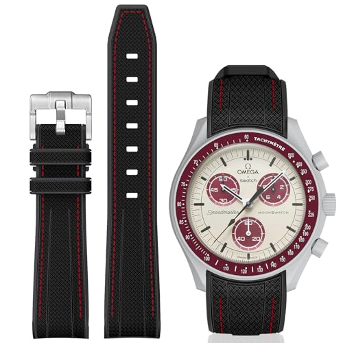 Image of BONACE Bands for Moonswatch Watch,Curved SIlicone Strap Compatible with Omega X Swatch 20mm Watch,Swatch Omega Moonswatch Speedmaster Replacement No Gap Strap Men Women