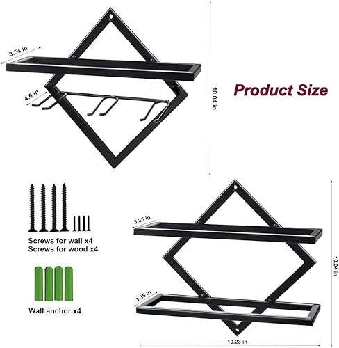 Miniatura 7 de 1 juego de encimera de madera para vino + 2 estilos de metal montado en la pared para almacenamiento de vino soporte de vidrio decorativo