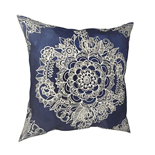 Kissenbezüge, cremefarben, Blumenmuster, marokkanisch, auf tiefem Indigo, weich, quadratisch, dekorativ, für Sofa…