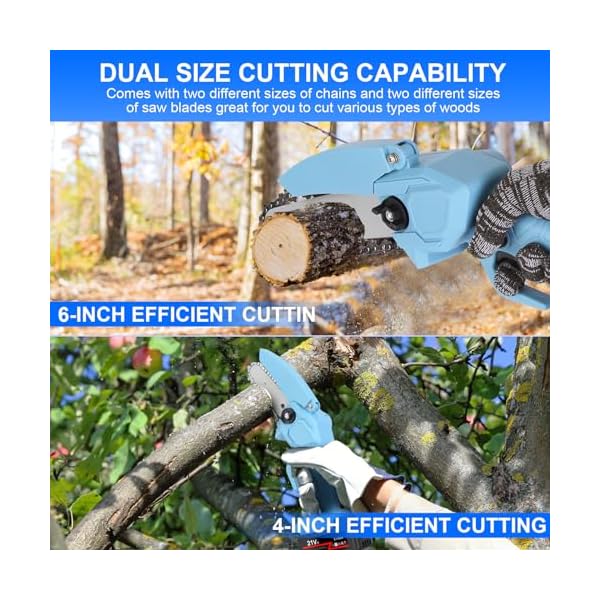 Mini Chainsaw, 6 & 4 Inch Cordless Mini Chainsaw with 2 Pack 21V 2200mAh Batteries, Replacement Chain and Safety Lock, 28FT/S Speed, Upgraded Portable Handheld Electric Chainsaw for Wood Tree Cutting - Image 6