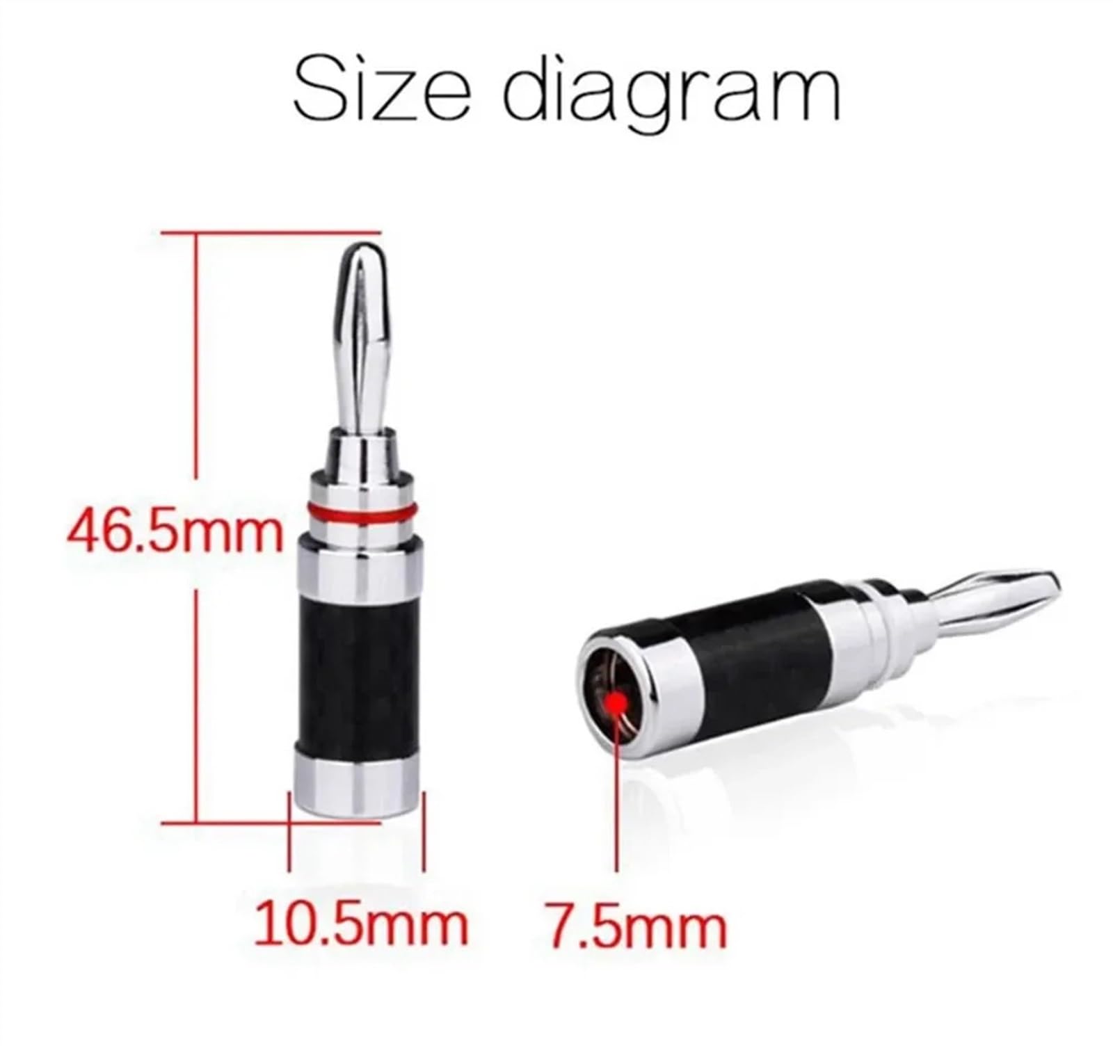 Connecteur de Haut-Parleur fiche Banane, bornes plaquées Rhodium en Fiber de Carbone, connecteurs Banane for Haut-Parleur et vidéo, Rouge et Blanc(25pairs,Black)