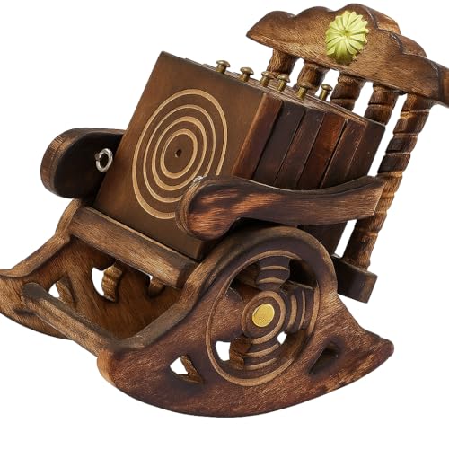 Image of Kundi Wooden Antique Miniature Chair Shape Coaster Set | 6 Drink Coasters for Tea, Coffee, Hot & Cold Beverages | Tabletop Decor for Kitchen, Dining, Office & Restaurant