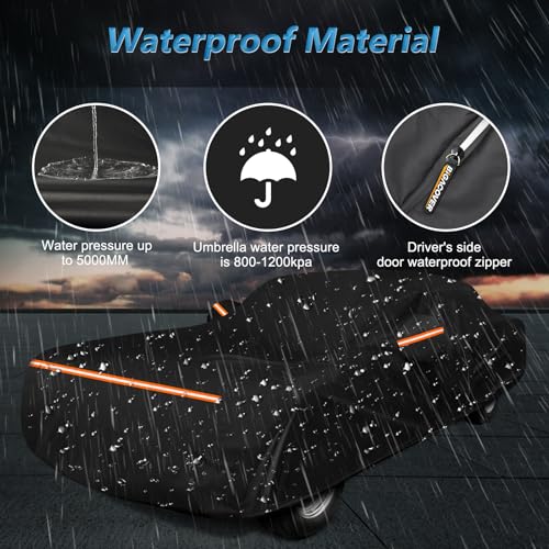 Image of Car Cover for Ford Mustang 1964-1968, Waterproof 210D Oxford All Weather Full Car Cover Fits Classic First Gen Coupe Fastback Convertible, Windproof with Zipper & Reflective Strips, Black