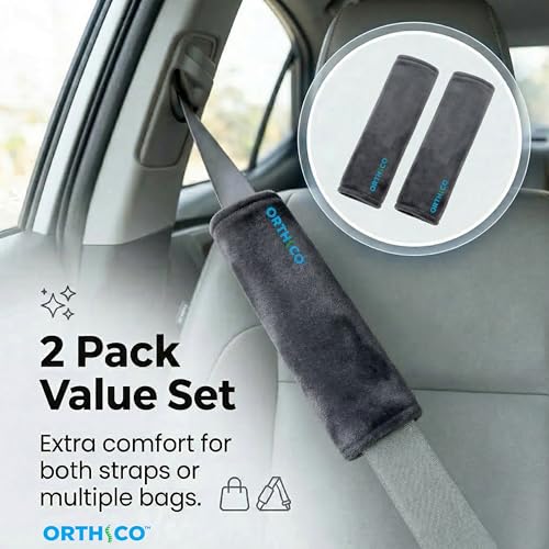 Image of Car Seat Belt Cushion (Pack of 2), Soft Seat Belt Cover Set for Shoulder, Universal Strap Pads for All Cars, Backpack, Purse and Travel Bag (Dark Grey, 12 Inch Length)