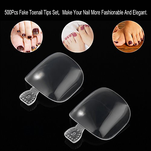 YIMART 500Pcs Fake Toenail Tips Set Nail Art Toe Decoration Full Cover False Toe Nail Tips for DIY Salon Foot Manicure Sticker Tools (Clear)