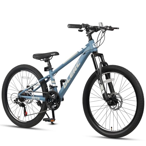 Glerc Bicicleta De Montana Skyline Kids para Niños/Niñas, 24 Pulgadas, para Niños De 9, 10, 11, 12, 13, 14, 15 Años, Jóvenes, 21 Velocidades, con Suspensión Delantera Y Frenos De Disco, Color Azul