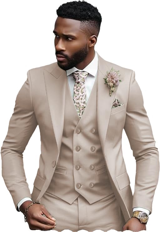 Men's Suits Regular Fit 3 Piece Tuxedos Double Breasted Peak Lapel Jacket+Waistcoat+Pants Wedding Groomsmen3