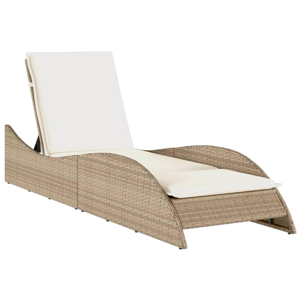Sonnenliege mit Auflage Beige 60x205x73 cm Poly Rattan Feldbett Gartenliege Strandkorb Geeignet für Pool, Terrasse, Garten.