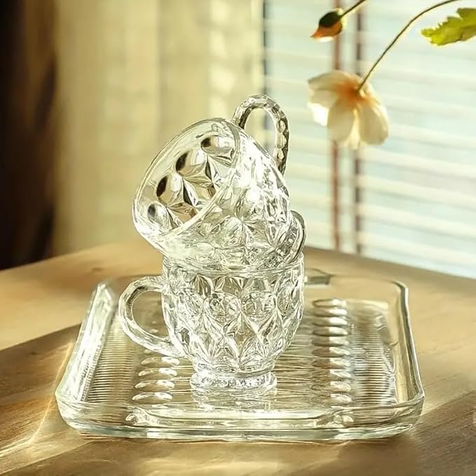 Image of PrimeWorld Bead Rim Decorative 15 inch Plate-2 Pcs Crystal Clear Glass Plate | Large Serving Plate for Dry Fruits, Sweets, Chocolates, Snacks, Dining, Catering, Parties & Wedding Dinner Tableware