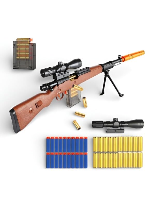 Image of Kar98k Sniper Gun Toy for Kids, Manual Soft Bullet Sniper Gun for Boys, Realistic Shooting Sniper Rifle Gun Toy with Scope & Magazine Spiner Gun for Adults