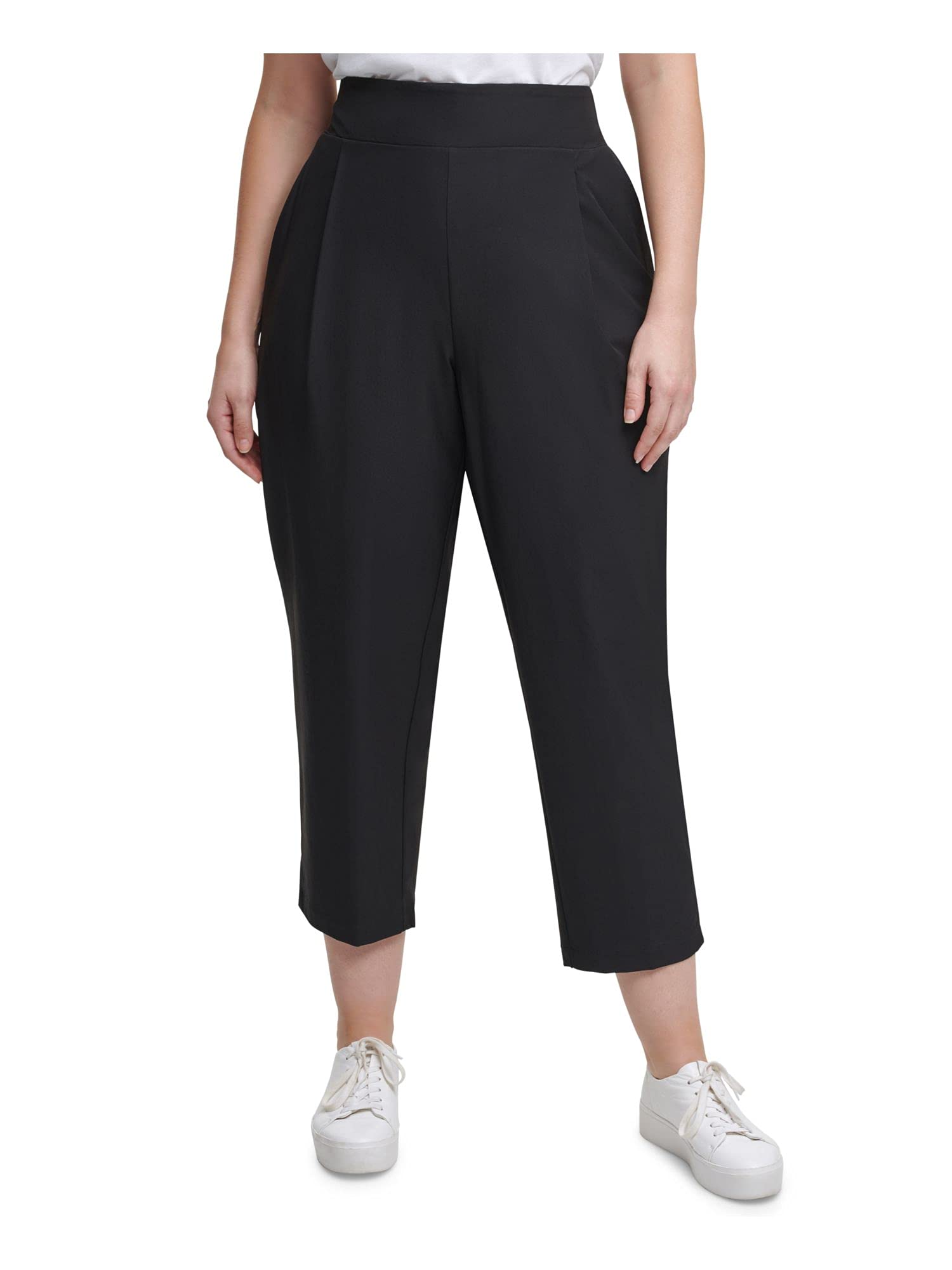 Calvin Klein Womens Solid Stretch Cropped Casual Pants Black Plus Size 2X