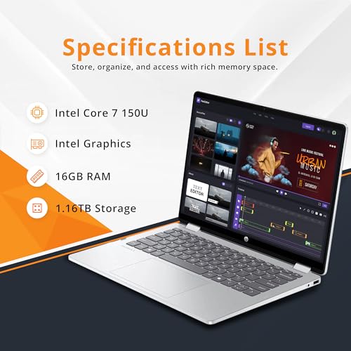 Image of HP OmniBook 5 Flip 2-in-1 14 inch 2K Touchscreen Laptop, Intel 7 150U, 16GB LPDDR5, 1.16TB Storage (1TB SSD+160GB Docking Station Set), Intel Graphics, Backlit Keyboard, Copilot, Win 11 Pro, Silver