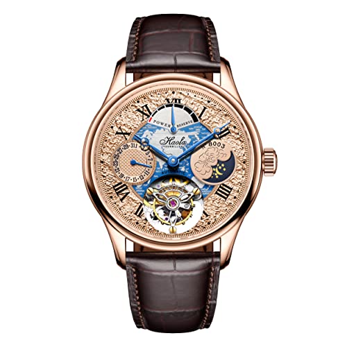 HAOFA トゥールビヨン 腕時計 メンズ 機械式 自動巻き エネルギー表示 中空の文字盤 ムーンフェイズ おしゃれ 日付 高級 サファイアガラス 紳士 人気 防水 男性プレゼント