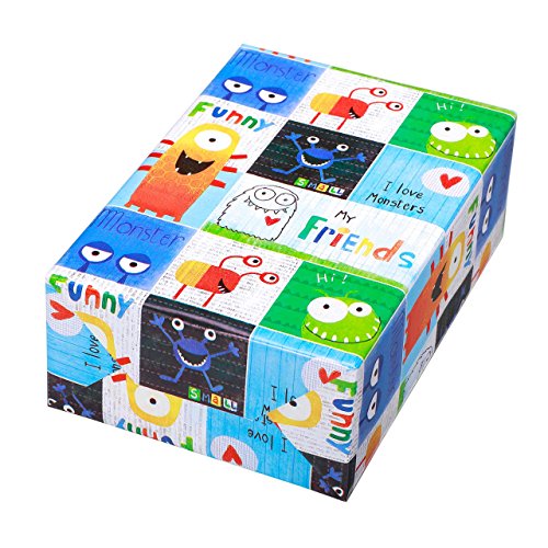 Rouleau de papier cadeau pour enfant 50 cm x 50 m Motif Spencer - Motif monstre amusant et coloré - Pour anniversaire, enfant Cover