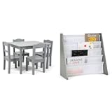 Humble Crew Kids Wood Table and 4 Chair Set&comma; Grey & Grey&sol;White Kids Book Rack Storage Bookshelf&comma; 4 Tiers
