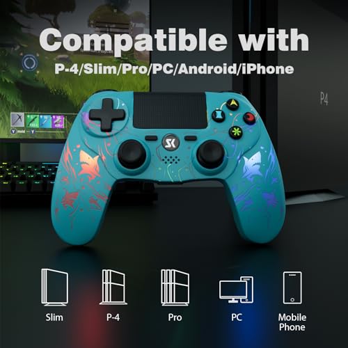 Image of CHENGDAO 2 Pack for PS4 Controller, Wireless Controller for PlayStation 4 /Pro /Slim /PC, Adjustable RGB Light, 1000mAh Battery, Speaker & 3.5mm Audio Jack, White + Blue