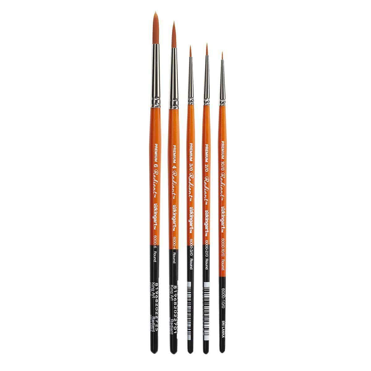 KINGART B-068 Premium 5PC. Radiant 6000 Series Round Artist Brush Set, Synthetic Taklon for Acrylic, Oil, Watercolor Paint, Short Handle, 5 Brushes Sizes: 10/0, 3/0, 2/0, 4, 6