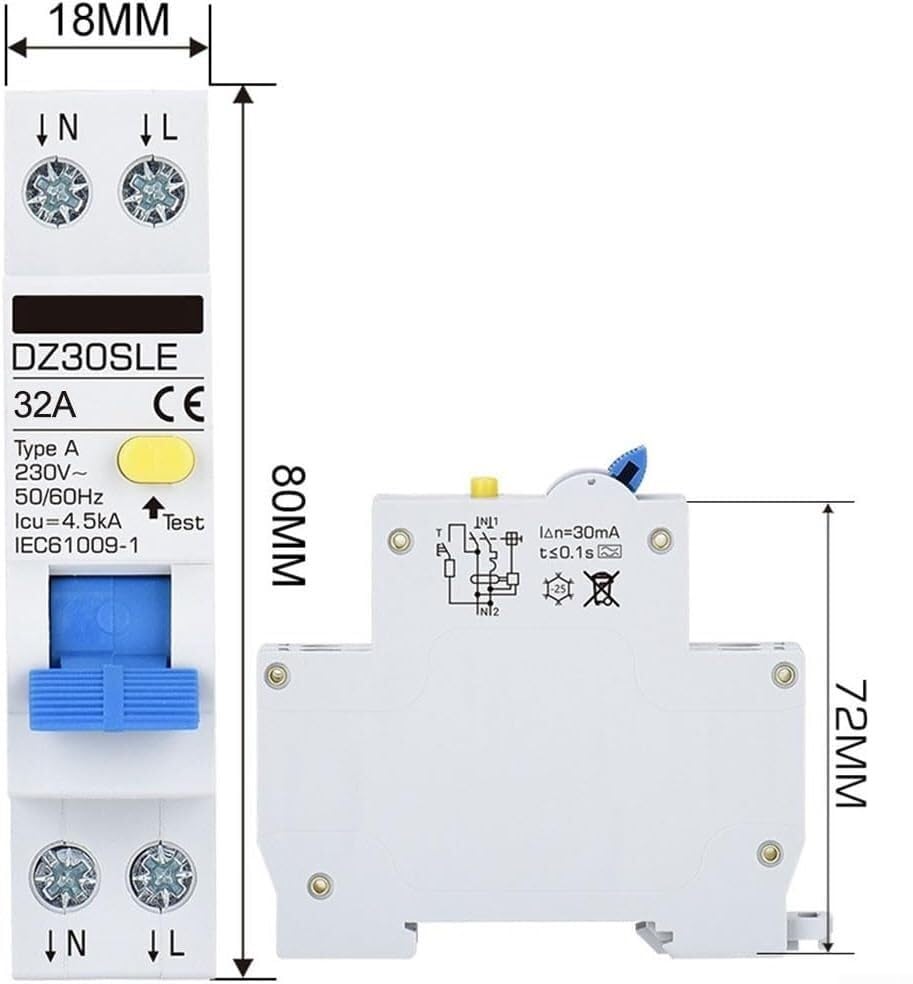 Disyuntor de corriente residual tipo A 2 polos 32A interruptor diferencial riel DIN 18mm 2