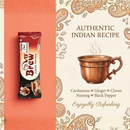 Image of My Brew Masala Chai Unsweetened | Box of 10 Sachets X 20 gms Each (200 gms)