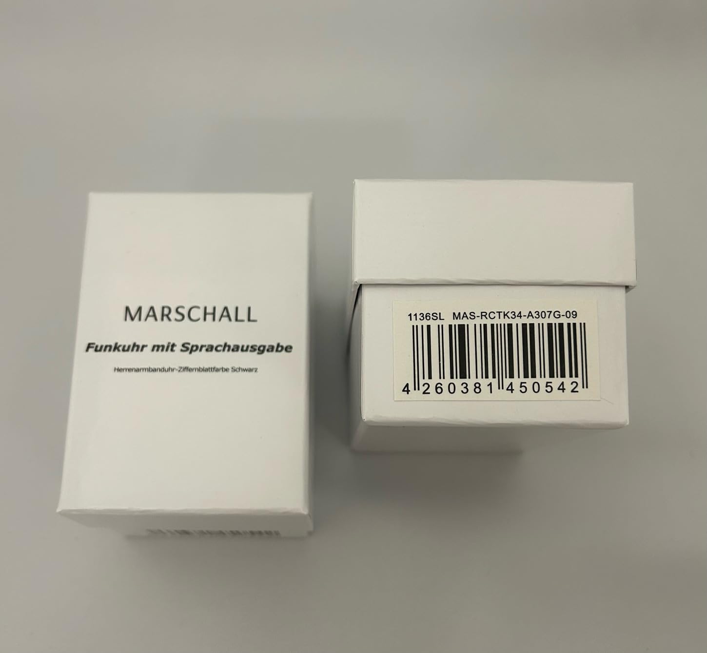 Marschall Deutsch sprechende Herren Armbanduhr I 1136SL I Funkarmbanduhr I Für Blinde, Senioren und Sehbehinderte I Datum- und Zeitansage I Extra große Zeiger I Schwarzes Lederarmband