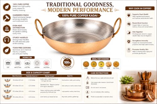 Image of Brass Kadai 2000 ml,Pure Brass kadai for Kitchen use and Cooking & Serving