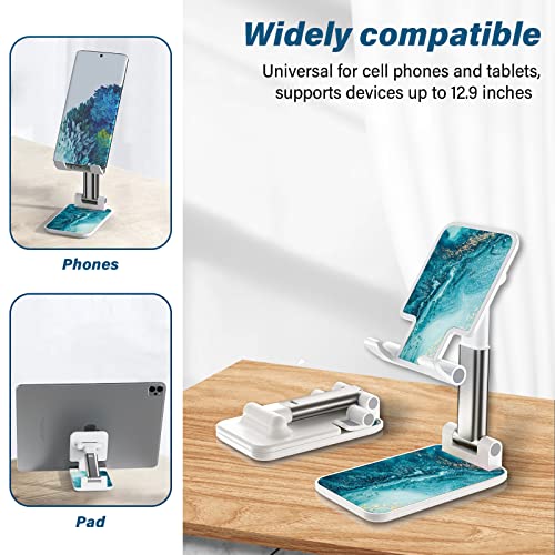 Foldable Phone Stand For Desk，Angle Of View Adjustable Cell Phone Stand，Phone Holder For Desk/Ipad Stand ，Suitable For Iphone, Samsung And Other Smart Phones Desk Accessories Phone Holder，Blue Ocean #TOP3