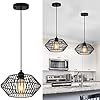SGLfarmty Modern Black Pendant Light with Iron Cage, Industrial Pendant Light Fixture, Adjustable Metal Hanging Pendant Lights, Farmhouse Black Pendant Lighting for Kitchen Island, Sink, Hallway, Bar