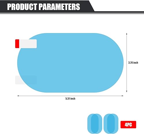 Miniatura 2 de 4 piezas de película para espejo retrovisor de automóvil para una conducción segura, 3.9 pulgadas x 5.9 pulgadas, alta definición, impermeable, nano