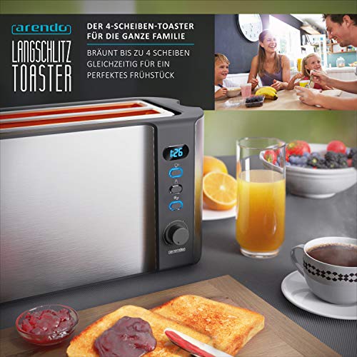 Toaster 4 Scheiben Arendo, Edelstahl, Langschlitz, 4 Scheiben