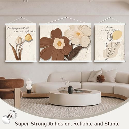 Image of Artmag Magnetic Poster Hanger Frame, 24x36 24x32 24x18 Light Wood Wooden Magnet Canvas Artwork Print Poster Hangers Frames Hanging Kit (White, 24 inch)
