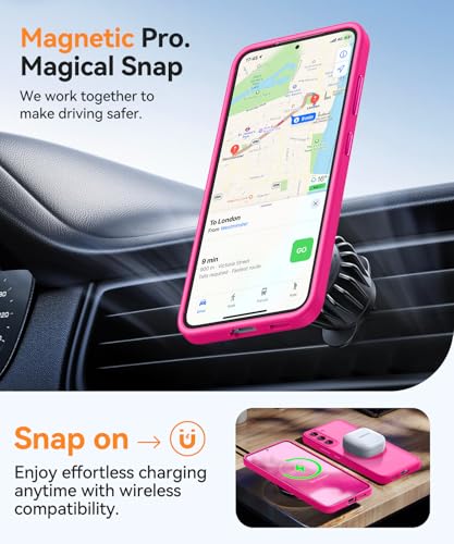 Image of CANSHN Designed for Samsung Galaxy S22 Case [Full Camera Protection] [Compatible with MagSafe] Translucent Matte Shockproof Protective Phone Cover 6.1 Inch - Hot Pink