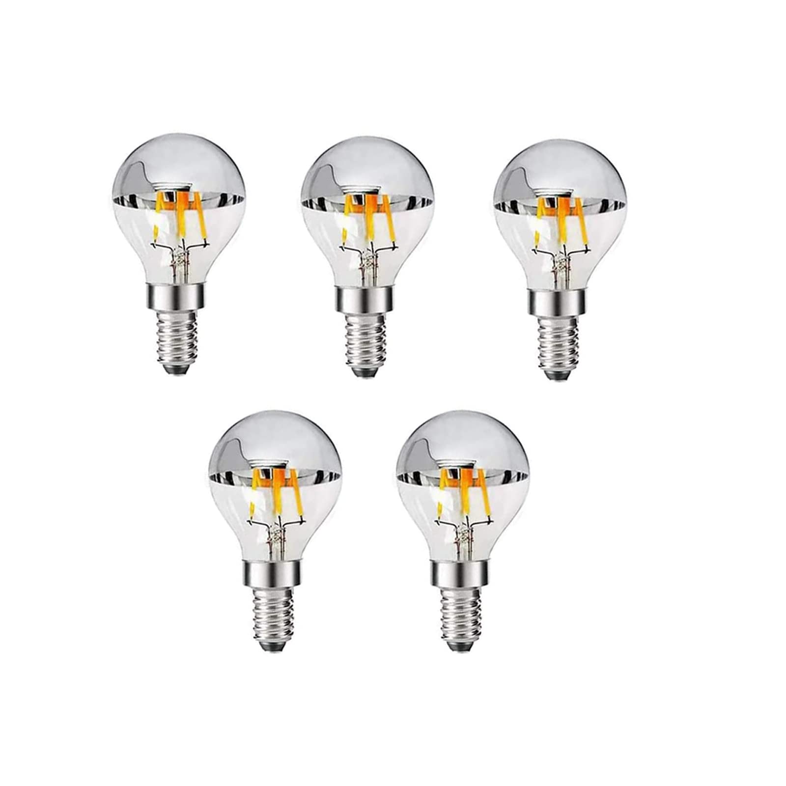Lxcom Lighting G45 G14 Half Chrome Light Dimmable 4W(40W Equivalent) E12 LED Candelabra Bulbs Warm White 2700K 400Lm Filament Vintage Bulb with Silver Decorative Edison Globe Bulb for Indoors(5 Pack)