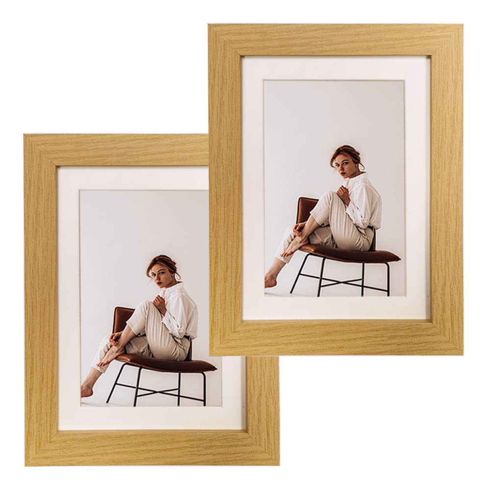 BelegaoPhoto Frame 10 x 15 cm Modern Collage Frame Made of MDF Wood Restaurant Frame with Acrylic Glass for Wall and Table Mounting Self-Supporting Set of 2, Original Wood Colour