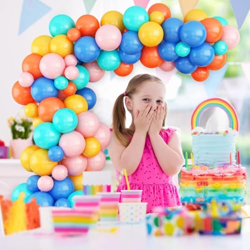 Balloons Arch Kit, 87PCS Rainbow Balloon Garland Kit Balloon Arch, Latex Balloon Rainbow Balloon in Blue Pink Yellow Orange for Kids Birthday Baby Shower Graduation Wedding Party Decorations Supplies - Thumbnail 4