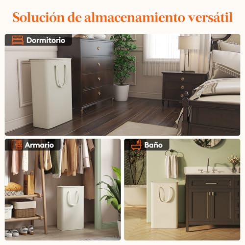 Miniatura 9 de Lifewit Cesto Ropa Sucia Estrecho Con Tapa, Cesta Ropa Sucia Con Asas Extendidas, Cesta De Almacenamiento, Cubo Ropa Sucia Pequeño Plegable Para Baño, Dormitorio, Lavadero, 65 L, Blanco