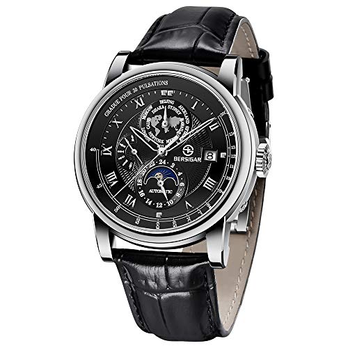 BERSIGAR Reloj mecánico clásico para Hombres Reloj automático a Prueba de Agua simulación para Hombres Reloj mecánico con Correa de Cuero Informal