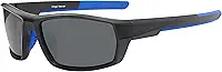 Óculos de Sol Masculino Polarizado, Proteção UV400, Armação Preto Fosco com Detalhes Azuis, Formato Esportivo, para Pesca, Ciclismo e Uso Diário, Modelo 1040