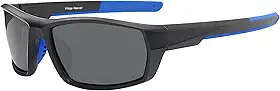 Óculos de Sol Masculino Polarizado, Proteção UV400, Armação Preto Fosco com Detalhes Azuis, Formato Esportivo, para Pesca, Ciclismo e Uso Diário, Modelo 1040