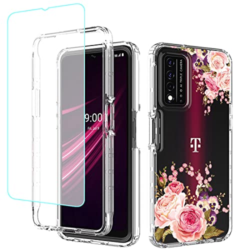 Coque T-Mobile Revvl V+ 5G antichoc avec verre trempé rose fleur