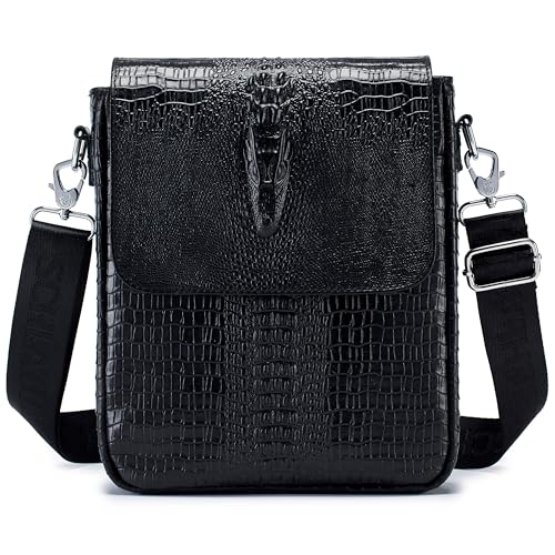 Image of Leather Messenger Bag for Men Medium Crocodile Embossed Mens Handbag Crossbody Shoulder Bag Messenger Man Purse