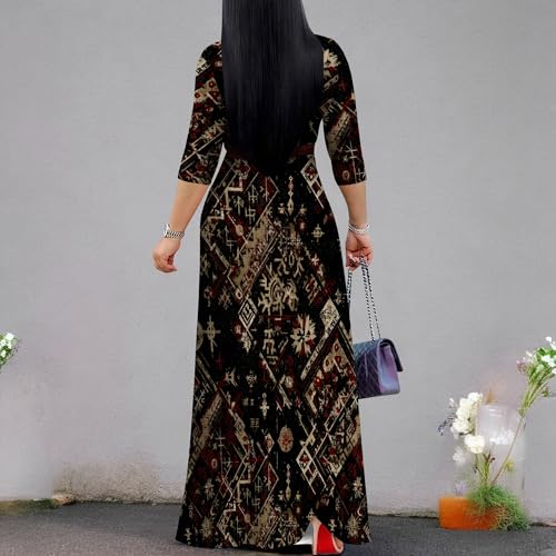 Image of Women Plus Size 3 /4 Sleeve V Neck Maxi Dress with Pockets | Soft fabric relaxed fit three quarter sleeve v neck with pockets for party and daily wear