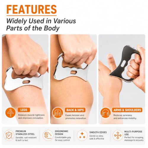 Image of Livronic Premium 304 Stainless Steel Gua Sha Muscle Scraper Tool for Myofascial Release | Soft Tissue Massage & Lymphatic Drainage Tool | Physical Therapy Massage Tool for Pain Relief, Muscle Recovery & Deep Tissue Therapy